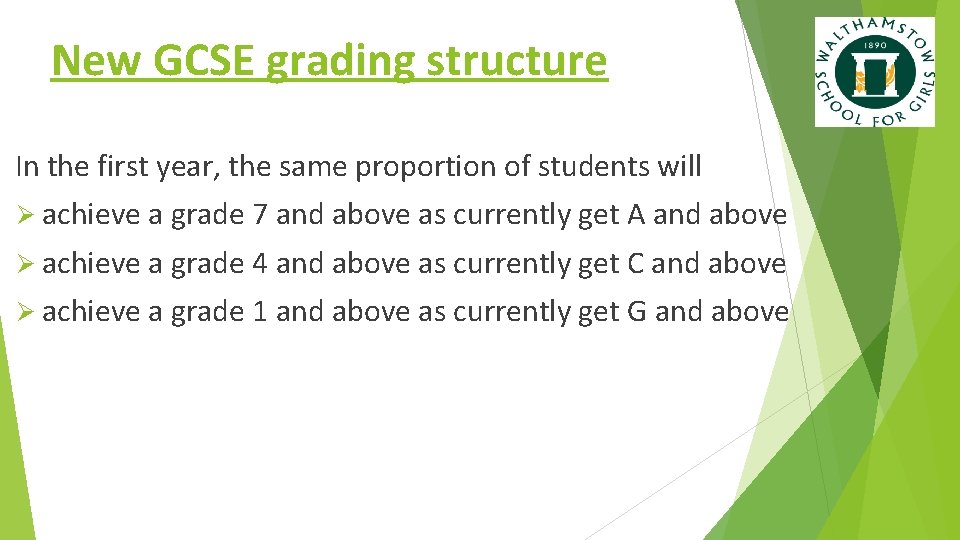 New GCSE grading structure In the first year, the same proportion of students will