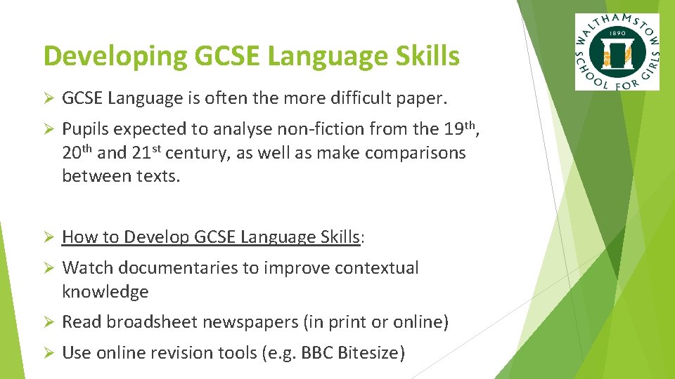 Developing GCSE Language Skills Ø GCSE Language is often the more difficult paper. Ø