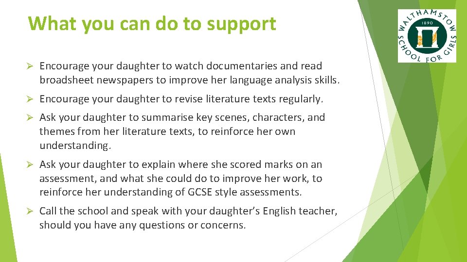 What you can do to support Ø Encourage your daughter to watch documentaries and