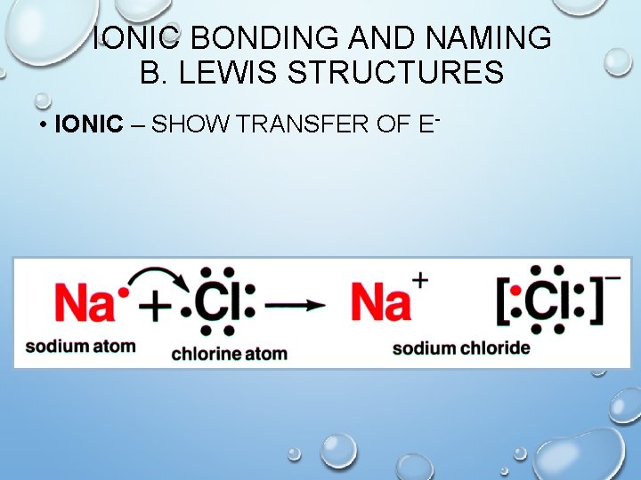 IONIC BONDING AND NAMING B. LEWIS STRUCTURES • IONIC – SHOW TRANSFER OF E-