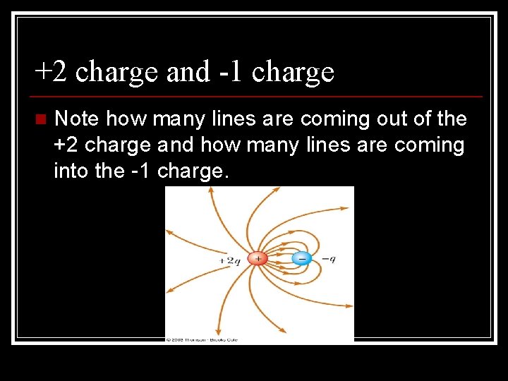 +2 charge and -1 charge n Note how many lines are coming out of