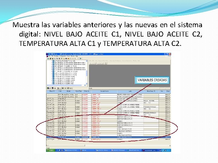 Muestra las variables anteriores y las nuevas en el sistema digital: NIVEL BAJO ACEITE