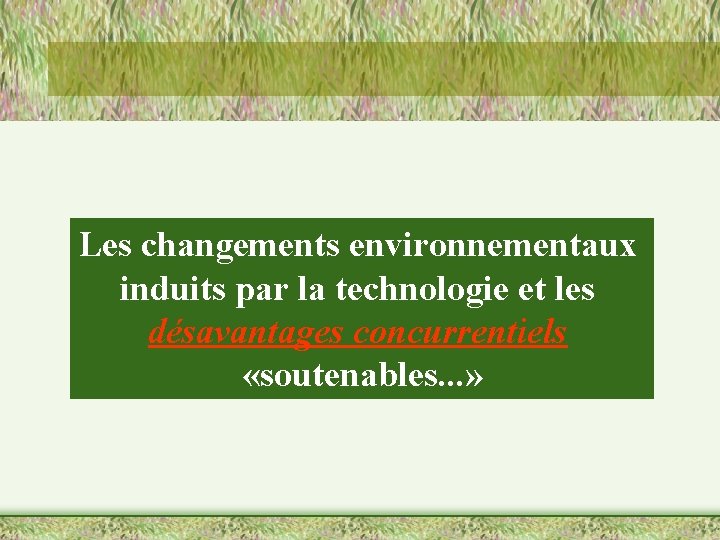 Les changements environnementaux induits par la technologie et les désavantages concurrentiels «soutenables. . .