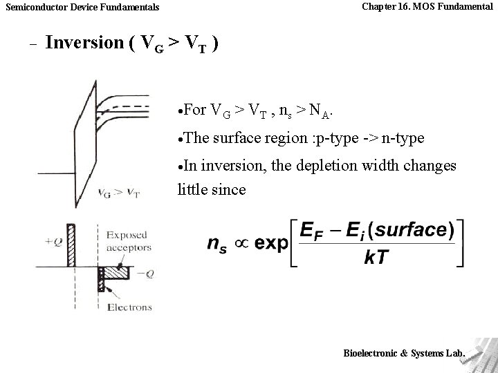 Chapter 16. MOS Fundamental Semiconductor Device Fundamentals - Inversion ( VG > VT )