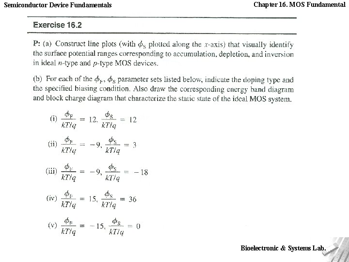 Semiconductor Device Fundamentals Chapter 16. MOS Fundamental Bioelectronic & Systems Lab. 