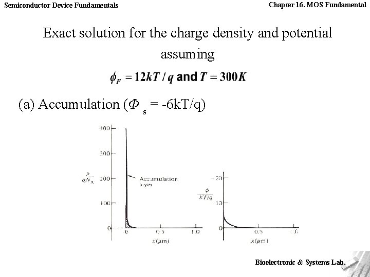 Semiconductor Device Fundamentals Chapter 16. MOS Fundamental Exact solution for the charge density and