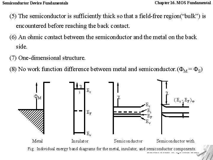 Chapter 16. MOS Fundamental Semiconductor Device Fundamentals (5) The semiconductor is sufficiently thick so