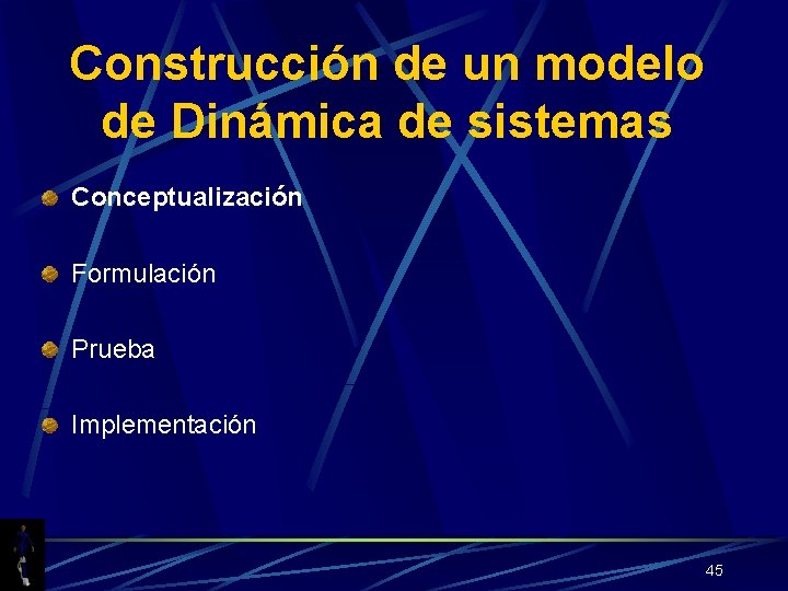 Construcción de un modelo de Dinámica de sistemas Conceptualización Formulación Prueba Implementación 45 