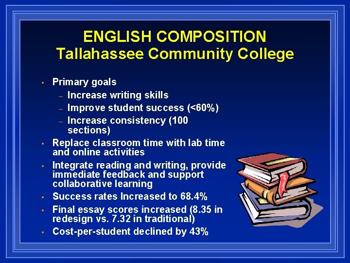 ENGLISH COMPOSITION Tallahassee Community College • • • Primary goals – Increase writing skills
