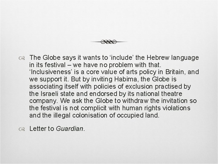  The Globe says it wants to ‘include’ the Hebrew language in its festival