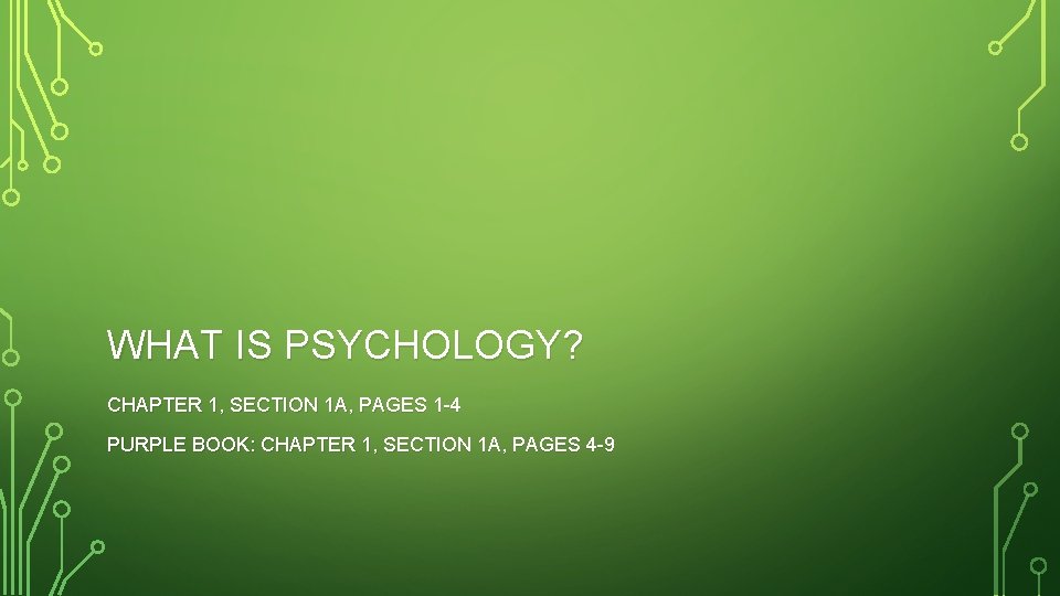 WHAT IS PSYCHOLOGY? CHAPTER 1, SECTION 1 A, PAGES 1 -4 PURPLE BOOK: CHAPTER