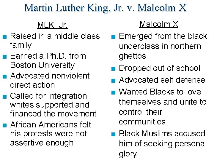 Martin Luther King, Jr. v. Malcolm X ■ ■ ■ MLK, Jr. Raised in