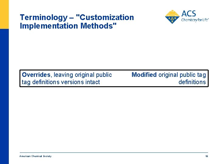 Terminology – "Customization Implementation Methods" Overrides, leaving original public tag definitions versions intact American