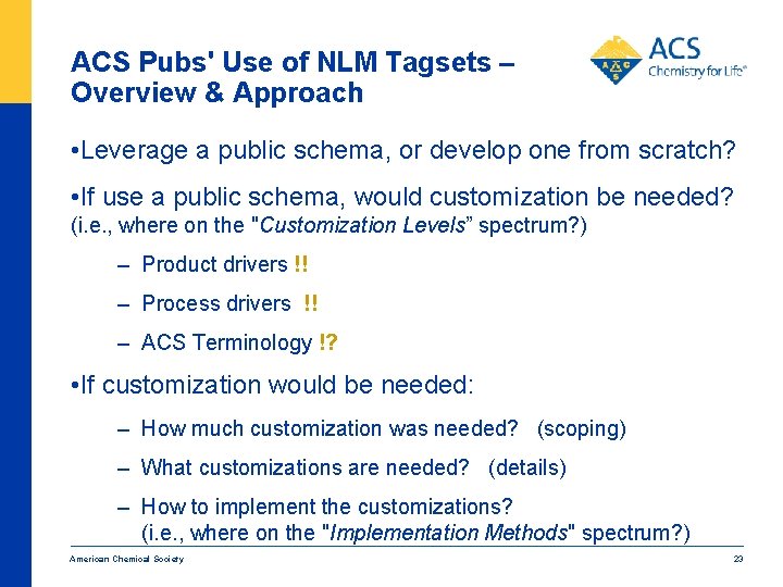 ACS Pubs' Use of NLM Tagsets – Overview & Approach • Leverage a public