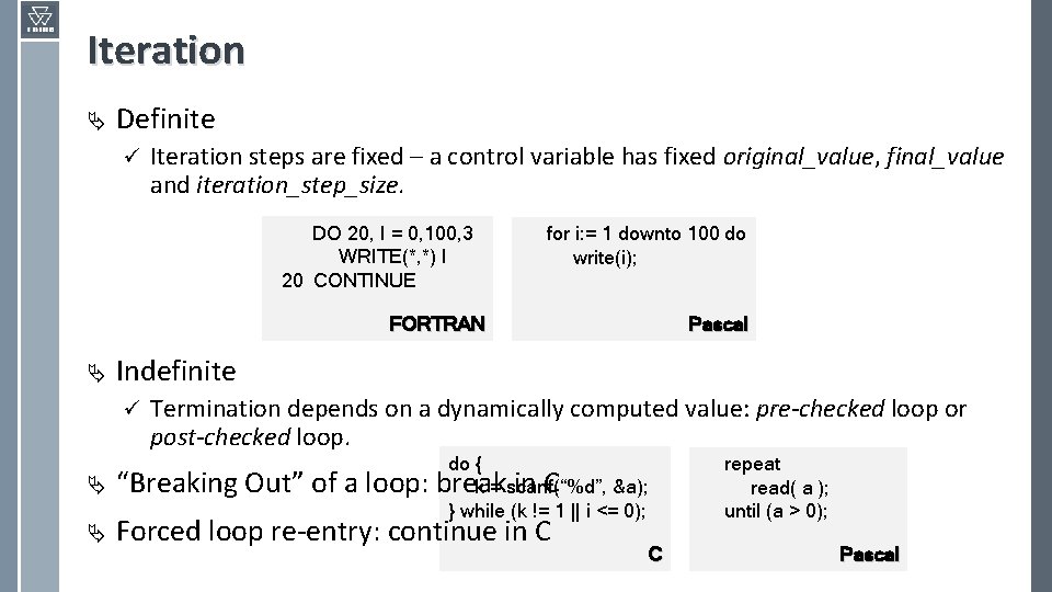 Iteration Ä Definite ü Iteration steps are fixed – a control variable has fixed