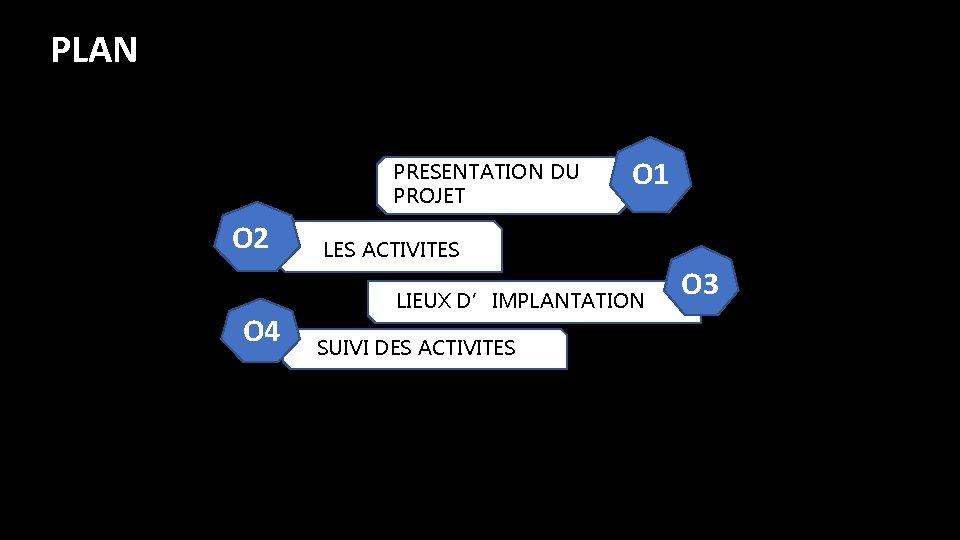 PLAN PRESENTATION DU PROJET O 2 O 4 O 1 LES ACTIVITES LIEUX D’IMPLANTATION