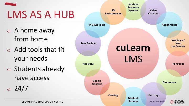 LMS AS A HUB A home away from home o Add tools that fit