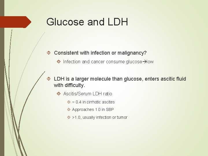 Glucose and LDH Consistent with infection or malignancy? Infection and cancer consume glucose low Glucose and LDH Consistent with infection or malignancy? Infection and cancer consume glucose low
