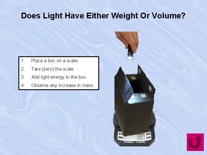 Does Light Have Either Weight Or Volume? 1. Place a box on a scale.