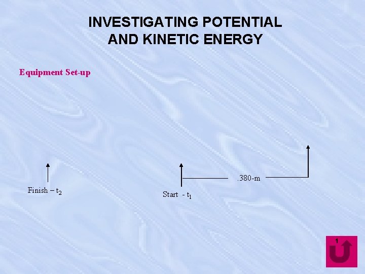 INVESTIGATING POTENTIAL AND KINETIC ENERGY Equipment Set-up . 380 -m Finish – t 2