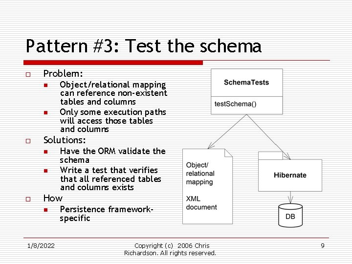 Pattern #3: Test the schema o Problem: n n o Solutions: n n o