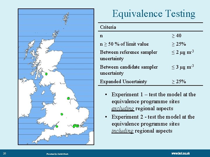 Equivalence Testing Criteria n ≥ 40 n ≥ 50 % of limit value ≥ Equivalence Testing Criteria n ≥ 40 n ≥ 50 % of limit value ≥