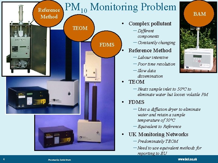Reference Method PM 10 Monitoring Problem BAM • Complex pollutant TEOM – Different FDMS Reference Method PM 10 Monitoring Problem BAM • Complex pollutant TEOM – Different FDMS
