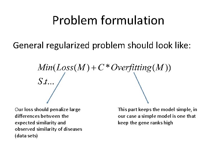 Problem formulation General regularized problem should look like: Our loss should penalize large differences