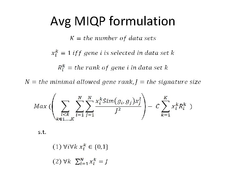 Avg MIQP formulation 