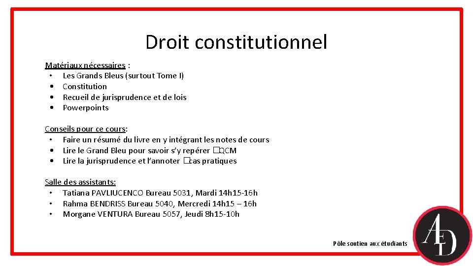 Droit constitutionnel Matériaux nécessaires : • Les Grands Bleus (surtout Tome I) • Constitution Droit constitutionnel Matériaux nécessaires : • Les Grands Bleus (surtout Tome I) • Constitution