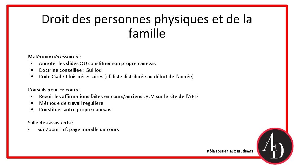 Droit des personnes physiques et de la famille Matériaux nécessaires : • Annoter les Droit des personnes physiques et de la famille Matériaux nécessaires : • Annoter les