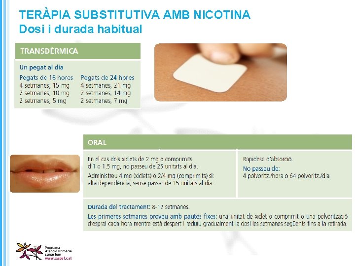 TERÀPIA SUBSTITUTIVA AMB NICOTINA Dosi i durada habitual 