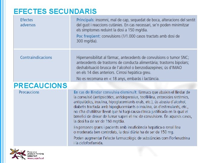 EFECTES SECUNDARIS PRECAUCIONS 