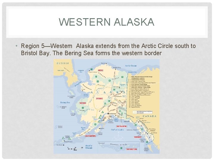 WESTERN ALASKA • Region 5—Western Alaska extends from the Arctic Circle south to Bristol