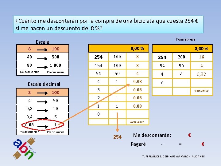 ¿Cuánto me descontarán por la compra de una bicicleta que cuesta 254 € si ¿Cuánto me descontarán por la compra de una bicicleta que cuesta 254 € si