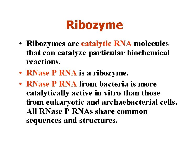 Ribozyme • Ribozymes are catalytic RNA molecules that can catalyze particular biochemical reactions. •