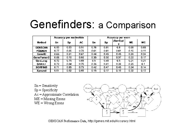 Genefinders: a Comparison Sn = Sensitivity Sp = Specificity Ac = Approximate Correlation ME