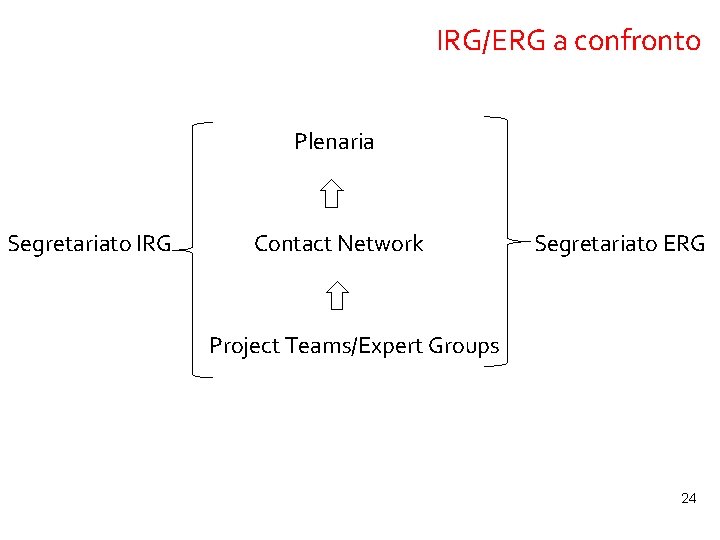 IRG/ERG a confronto Plenaria Segretariato IRG Contact Network Segretariato ERG Project Teams/Expert Groups 24