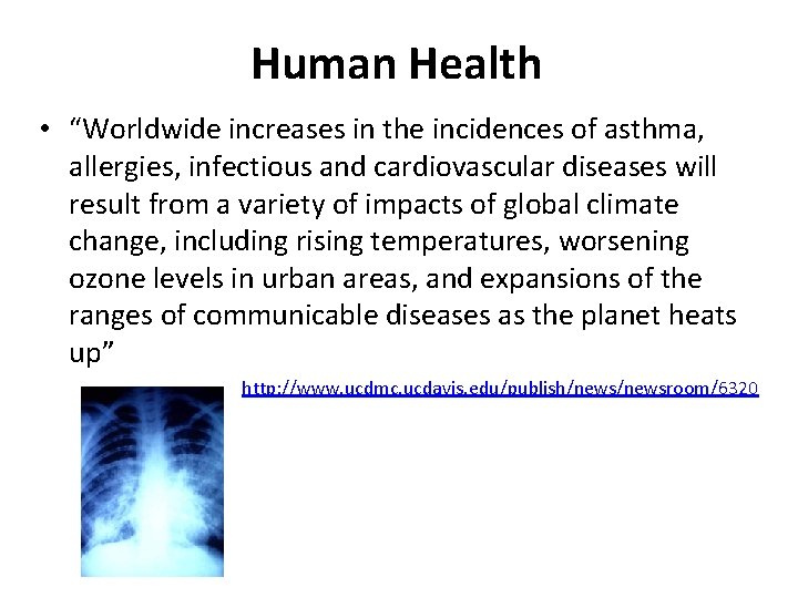 Human Health • “Worldwide increases in the incidences of asthma, allergies, infectious and cardiovascular