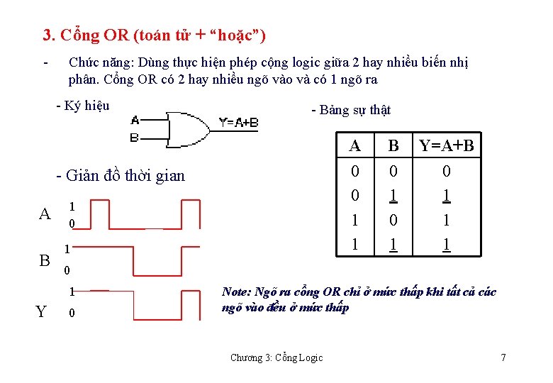 3. Cổng OR (toán tử + “hoặc”) - Chức năng: Dùng thực hiện phép