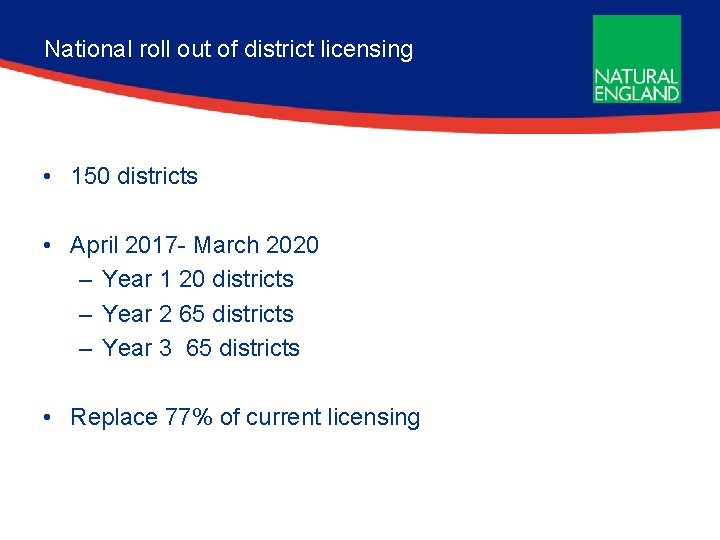 National roll out of district licensing • 150 districts • April 2017 - March