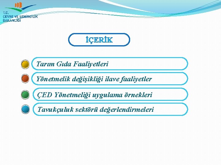 İÇERİK Tarım Gıda Faaliyetleri Yönetmelik değişikliği ilave faaliyetler ÇED Yönetmeliği uygulama örnekleri Tavukçuluk sektörü