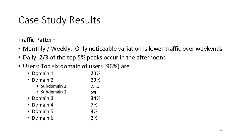 Case Study Results Traffic Pattern • Monthly / Weekly: Only noticeable variation is lower Case Study Results Traffic Pattern • Monthly / Weekly: Only noticeable variation is lower