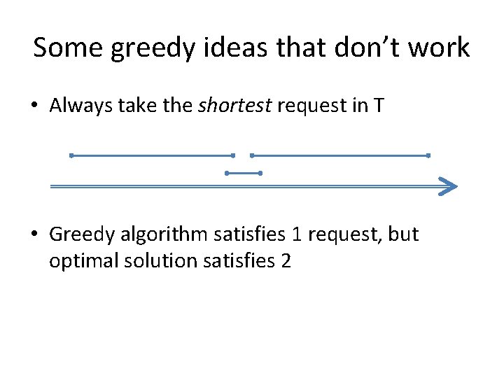 Some greedy ideas that don’t work • Always take the shortest request in T