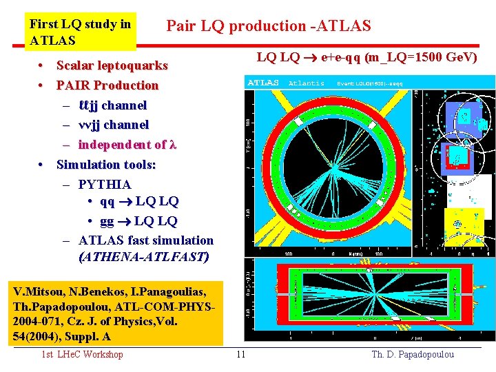 First LQ study in ATLAS Pair LQ production -ATLAS LQ LQ e+e-qq (m_LQ=1500 Ge.