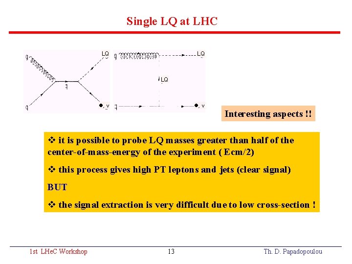 Single LQ at LHC LQ LQ LQ l, ν Interesting aspects !! v it