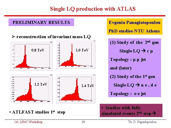 Single LQ production with ATLAS PRELIMINARY RESULTS Evgenia Panagiotopoulou Ph. D studies-NTU Athens Ø