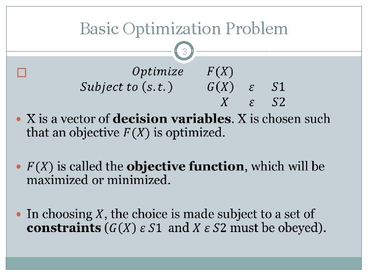Basic Optimization Problem 3 � 