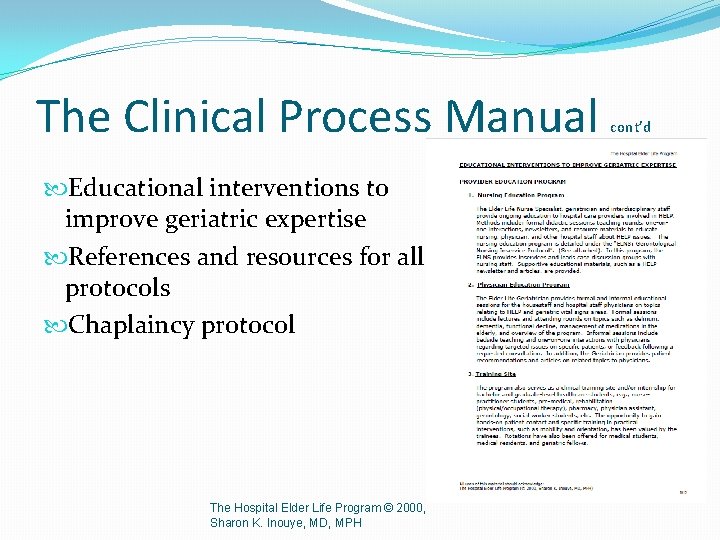 The Clinical Process Manual Educational interventions to improve geriatric expertise References and resources for