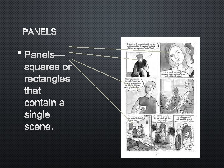 PANELS • PANELS— SQUARES OR RECTANGLES THAT CONTAIN A SINGLE SCENE. 